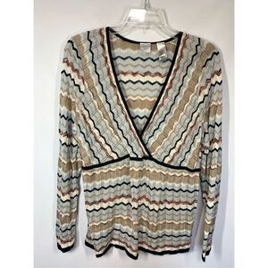 3—Emma James Women's Chevron Crochet Faux Wrap Blouse Multicolor Size 1X